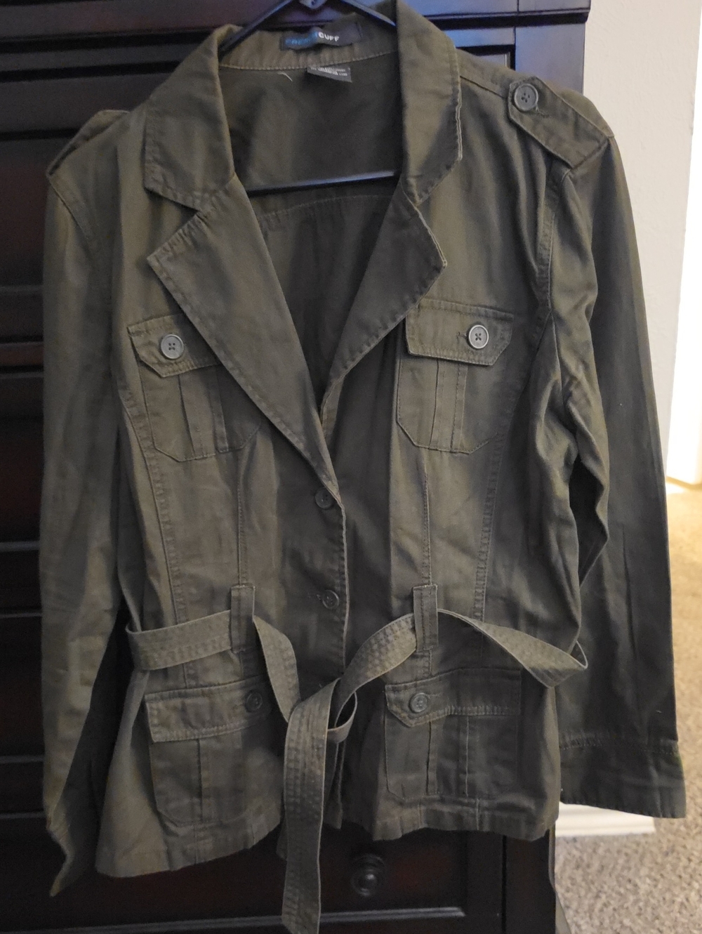 French Cuff Olive Green Utility Jacket with Belt